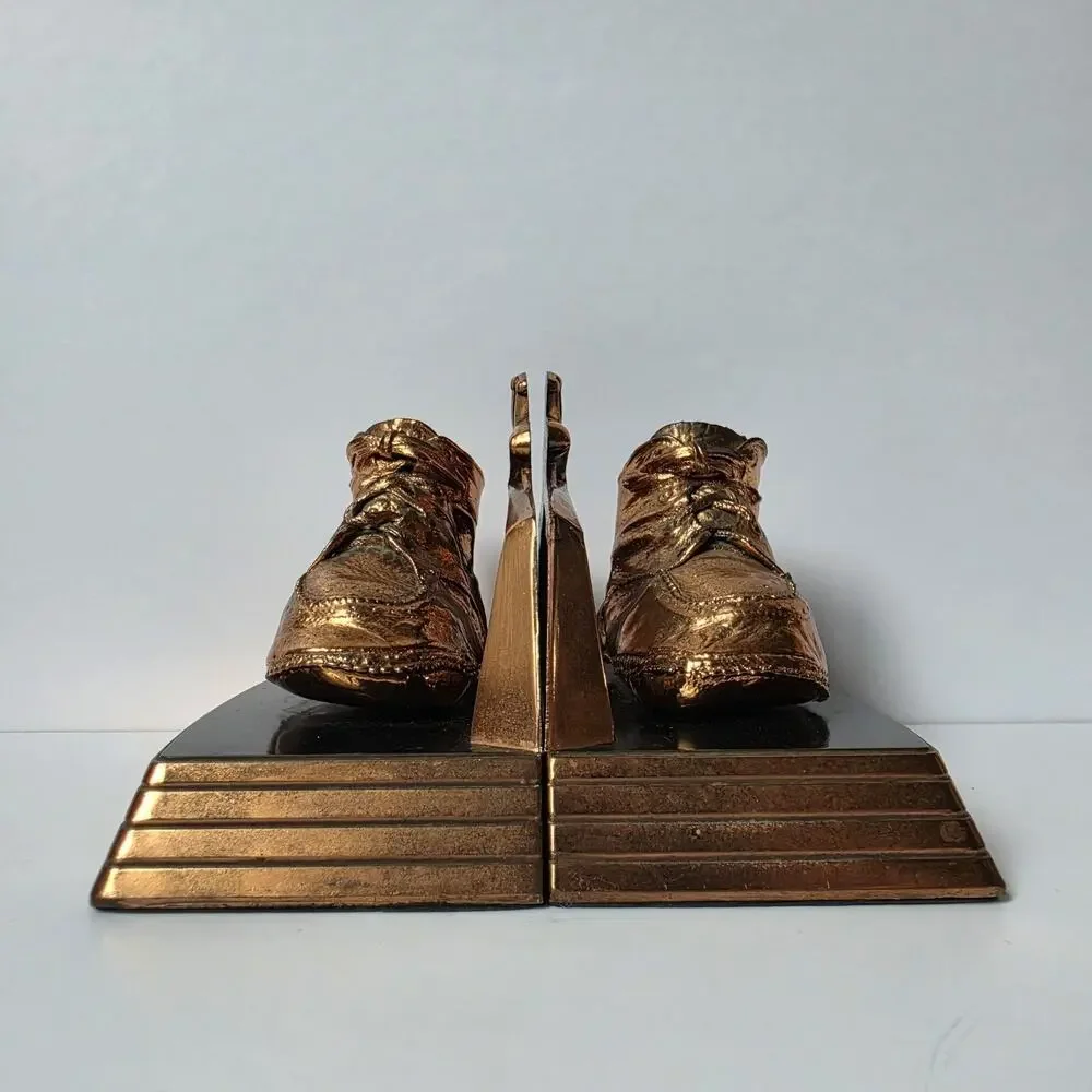 Pair Of Vintage Heavy Copper Bronze Baby Shoes Book Ends Bookends Holders Decor